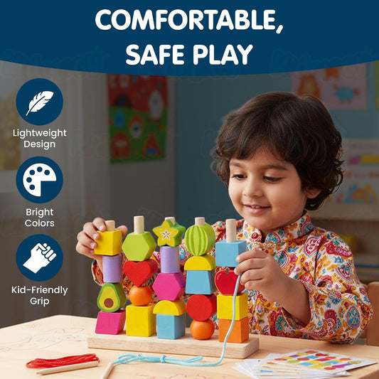 Kidology Montessori 2 in 1 Wooden Beads Sequencing Toy Set