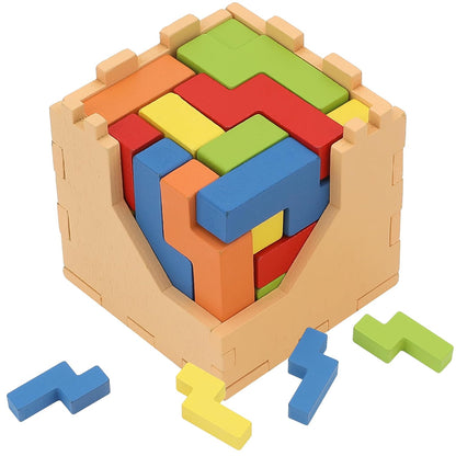 3D Wooden Puzzle Cube Colorful