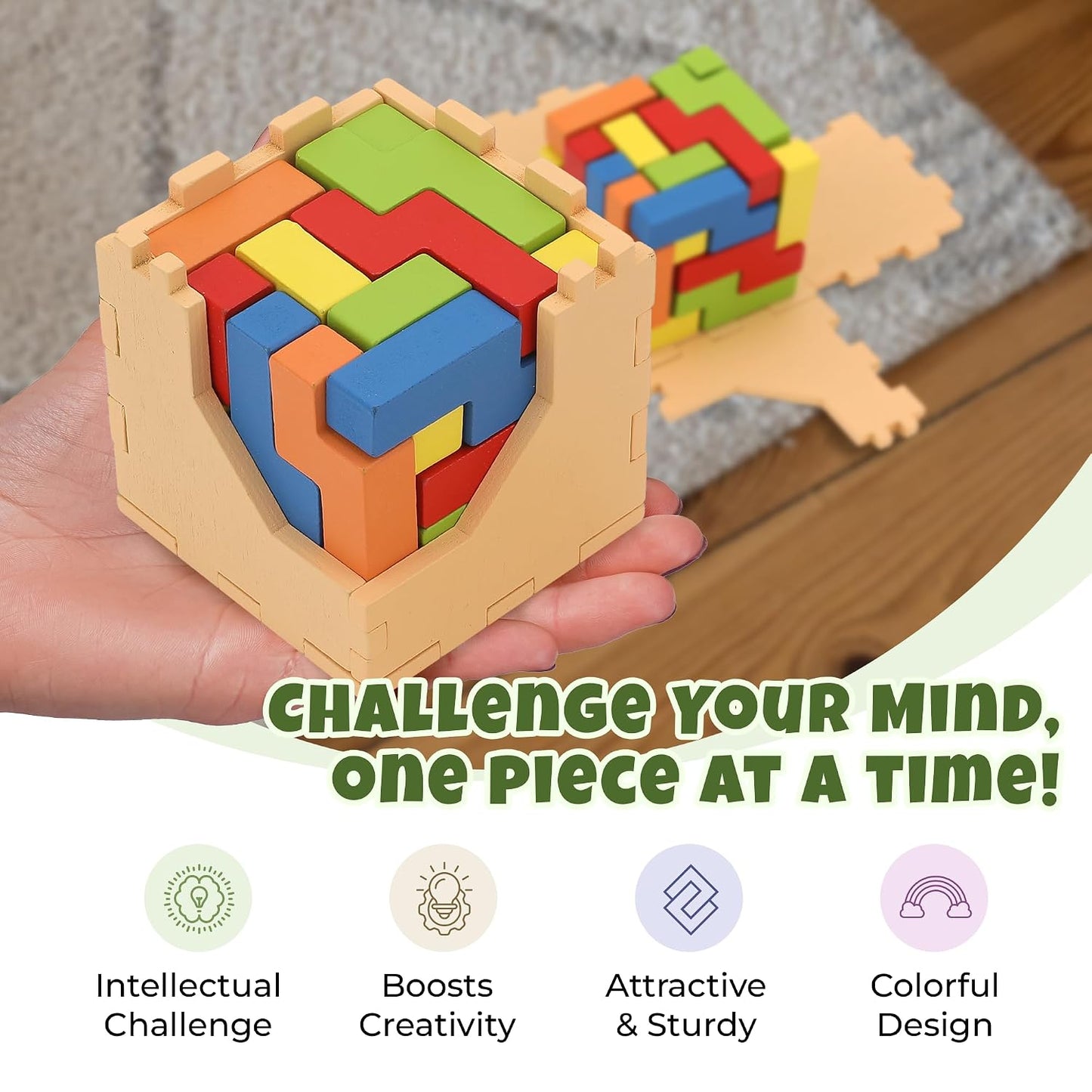 3D Wooden Puzzle Cube Colorful