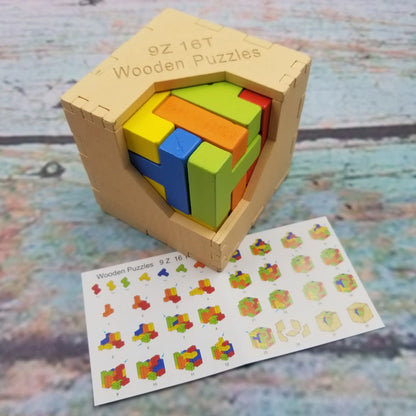 3D Wooden Puzzle Cube Colorful