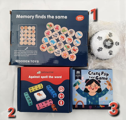 3 in 1 Offer: Memory wood toy, Spell the word(English words) ,Flip card game ,Bell