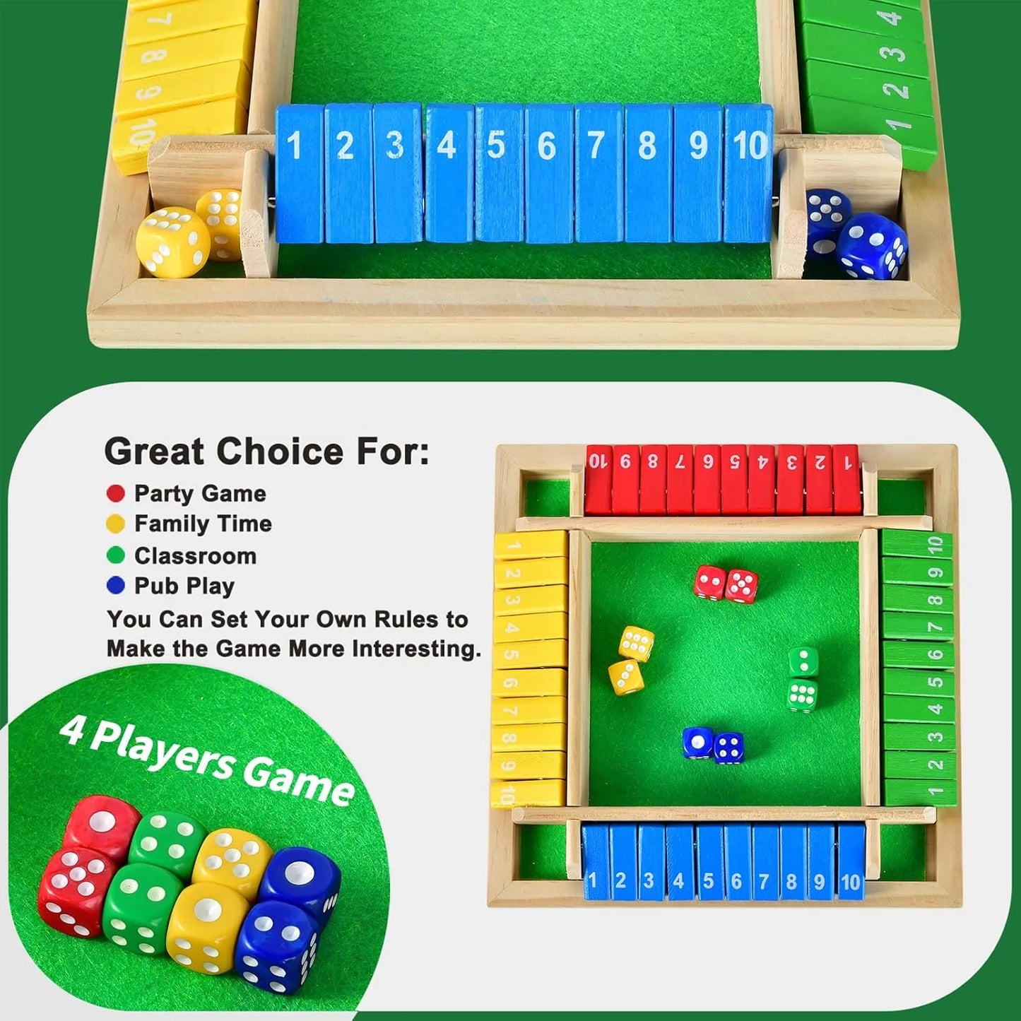 Wooden 4 Players Dice Board Family Game