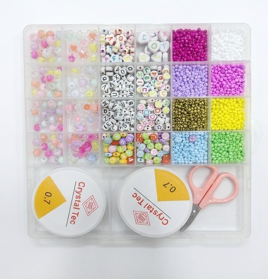 Arts Colorful Bead Box Kit with Alphabet Beads and Thread