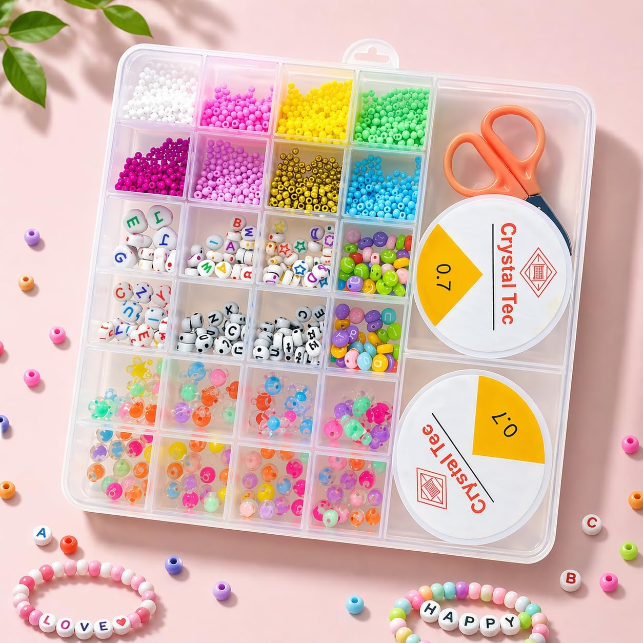 Arts Colorful Bead Box Kit with Alphabet Beads and Thread