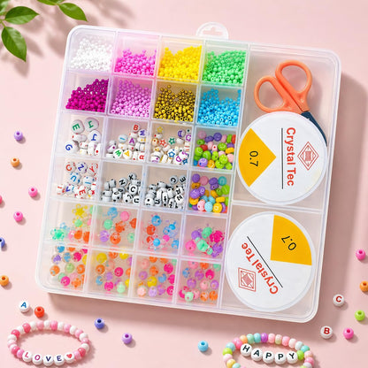 Arts Colorful Bead Box Kit with Alphabet Beads and Thread