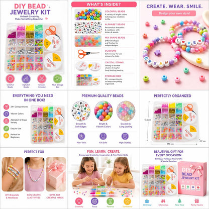 Arts Colorful Bead Box Kit with Alphabet Beads and Thread