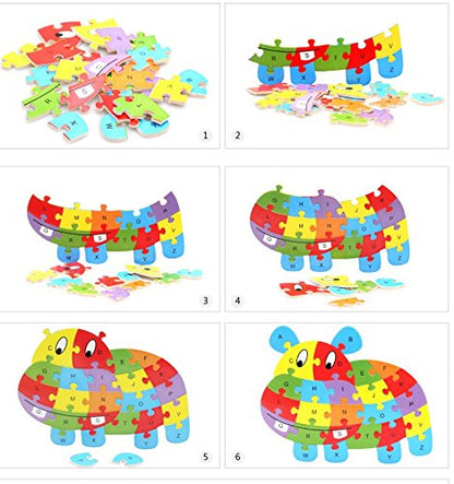 Counting Puzzle Cartoon Animal Wooden Letters