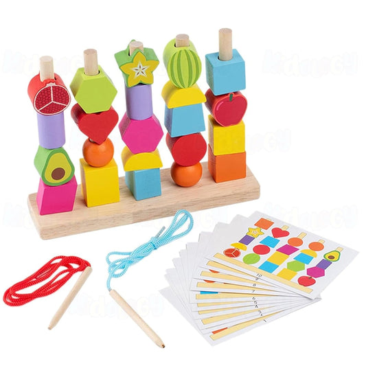 Kidology Montessori 2 in 1 Wooden Beads Sequencing Toy Set